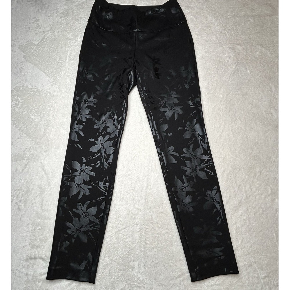 Soft Surroundings Womens S Ponte Black Metallic‎ Floral Leggings Elastic Pants